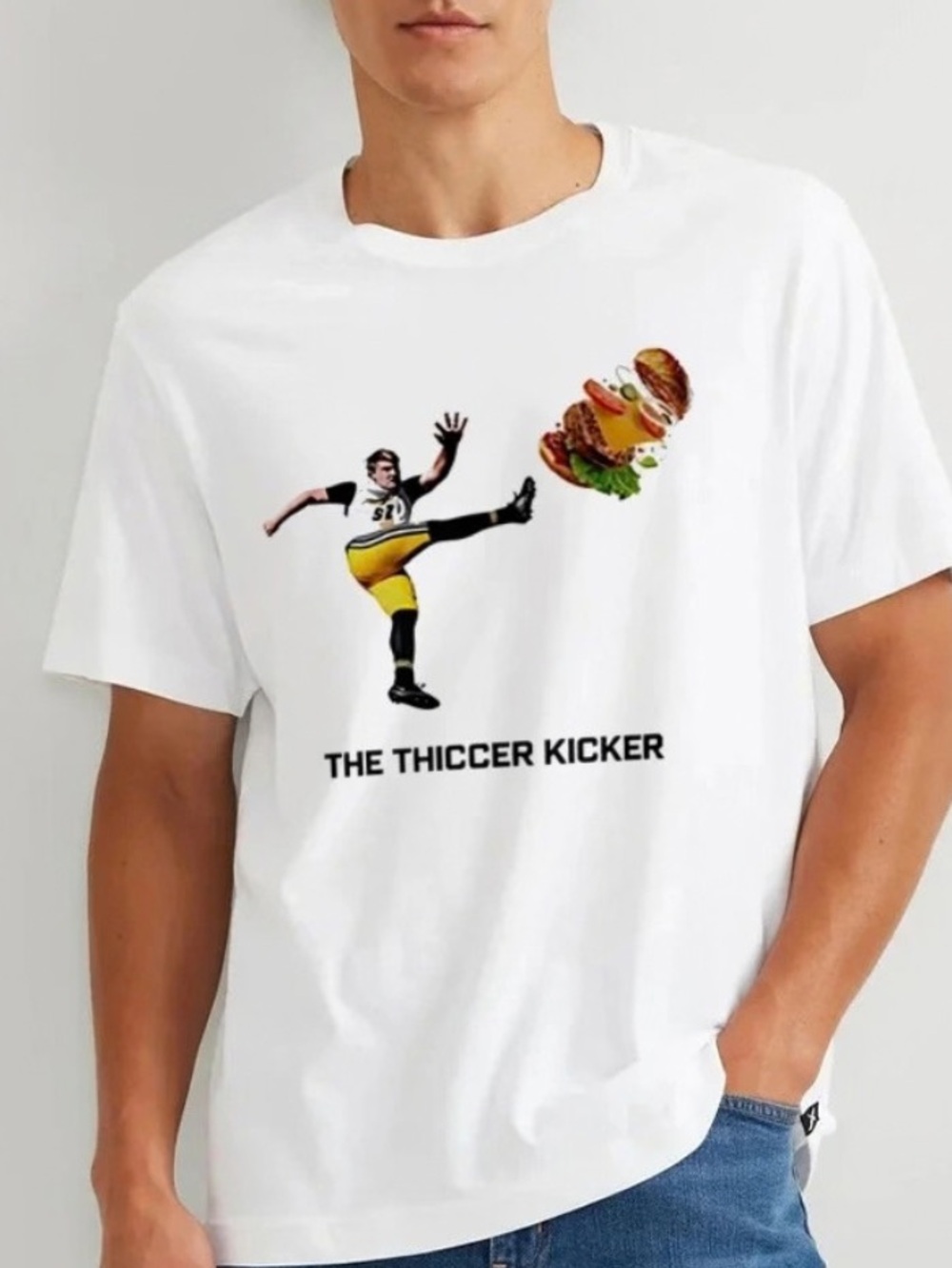 White 'The Thiccer Kicker' Graphic T‑Shirt, Classic Harrison Mevis 92 Tee